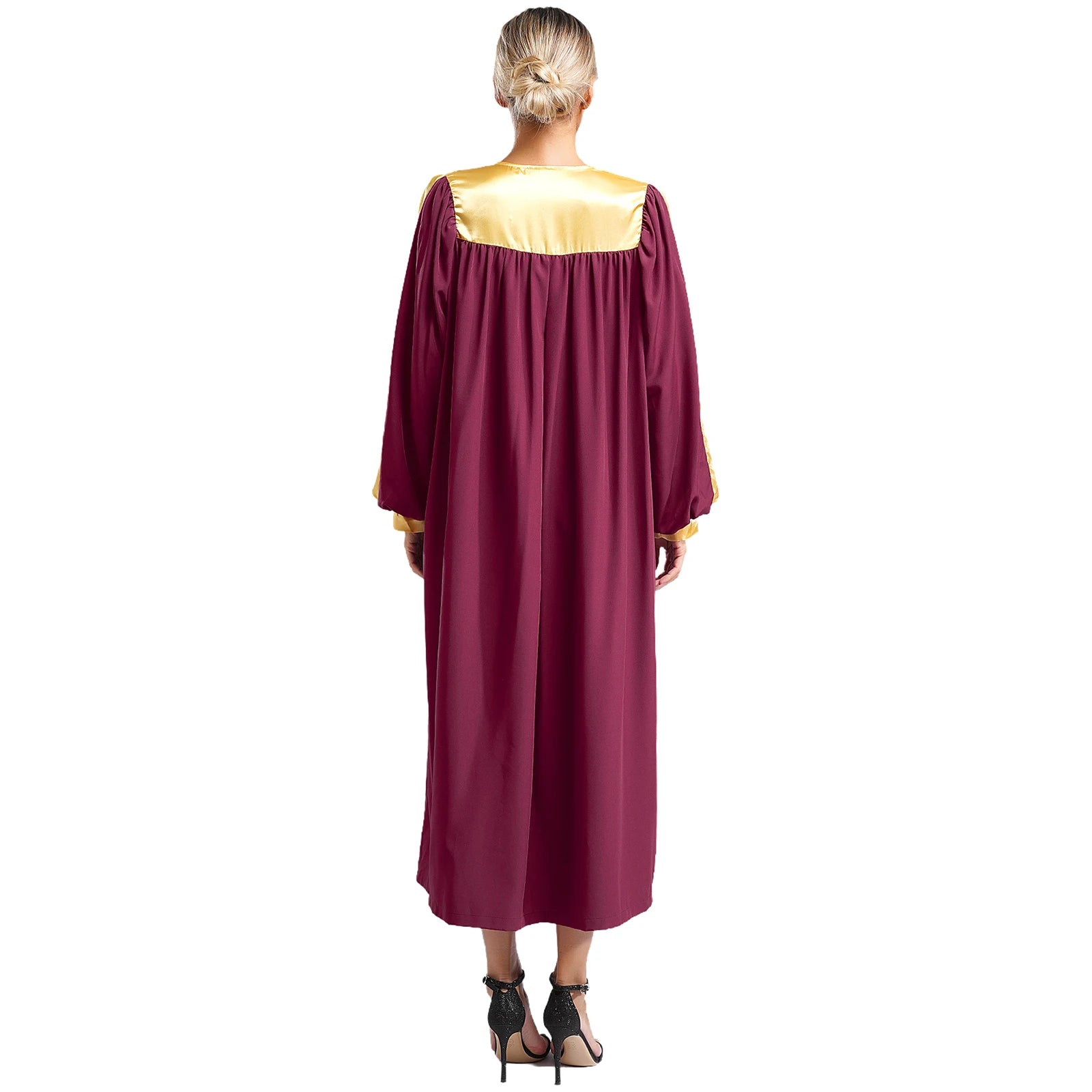 Choir Robe Theme V-neck Sleeve V-neck Color Block Zipper Split Front Gown Unisex - Burgundy / XL