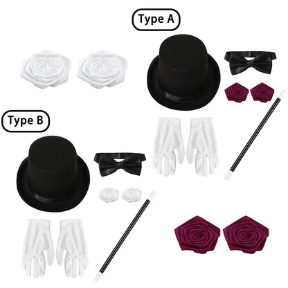 Magician Accessories Bowler Hat Satin Bow Tie Ribbon Roses And Magic Wand Gloves - alternate view 2