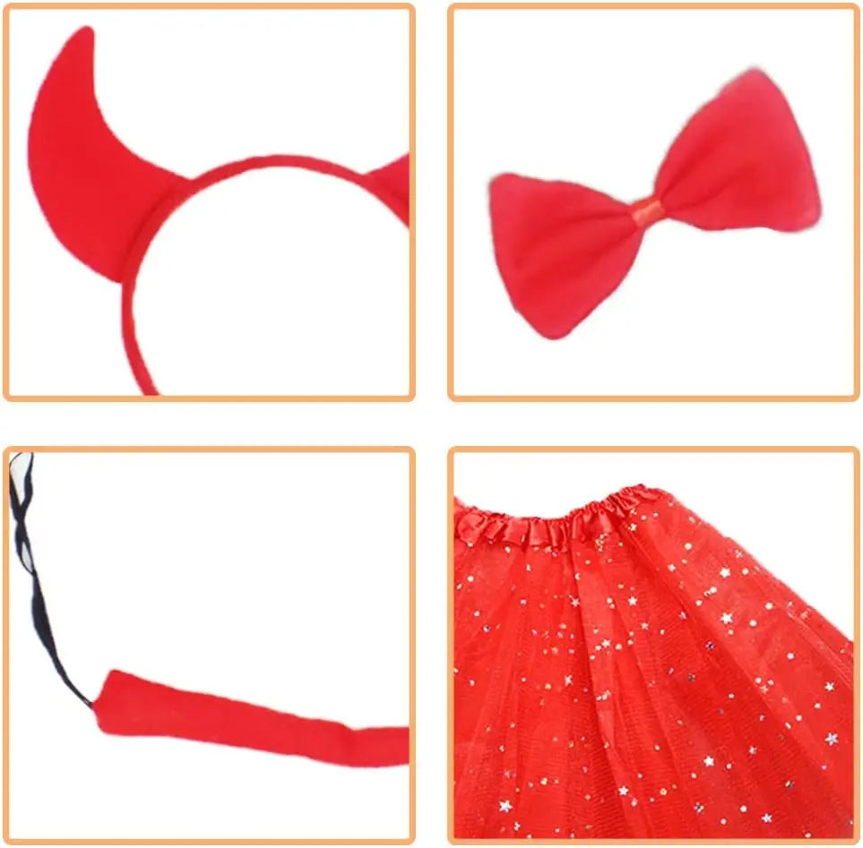 Halloween Demon Horns Costume Set Tutu Skirt Bow Headband Tail Costumes Animal Costume - View 3