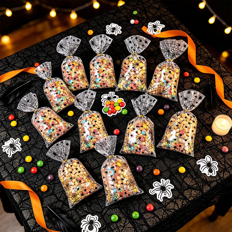 50-200pc Halloween Spider OPP Flat Bags Trick or Treat Clear Candy Bags with Twist Ties Spider Ghost Cookie - product image 3