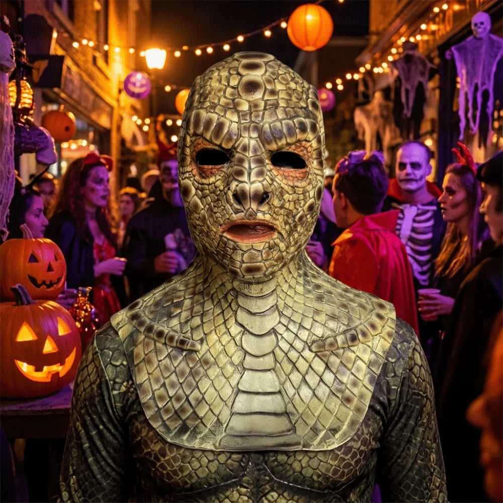 Creative Realistic Snake Monster Mask Scary Soft Snake Skin Headgear Reptile Texture Latex Ghost Monster Mask - product image 2