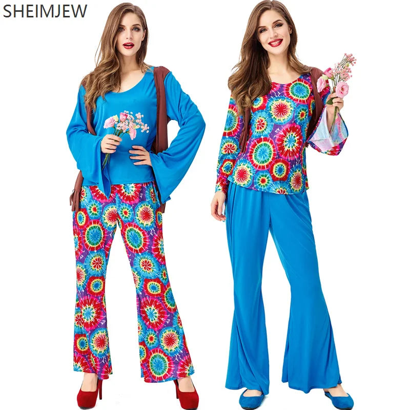 Disco Female Hippie Costume Retro Peace Suit 6070s Adult Cosplay Costume Set Women Halloween Costume - product image 4