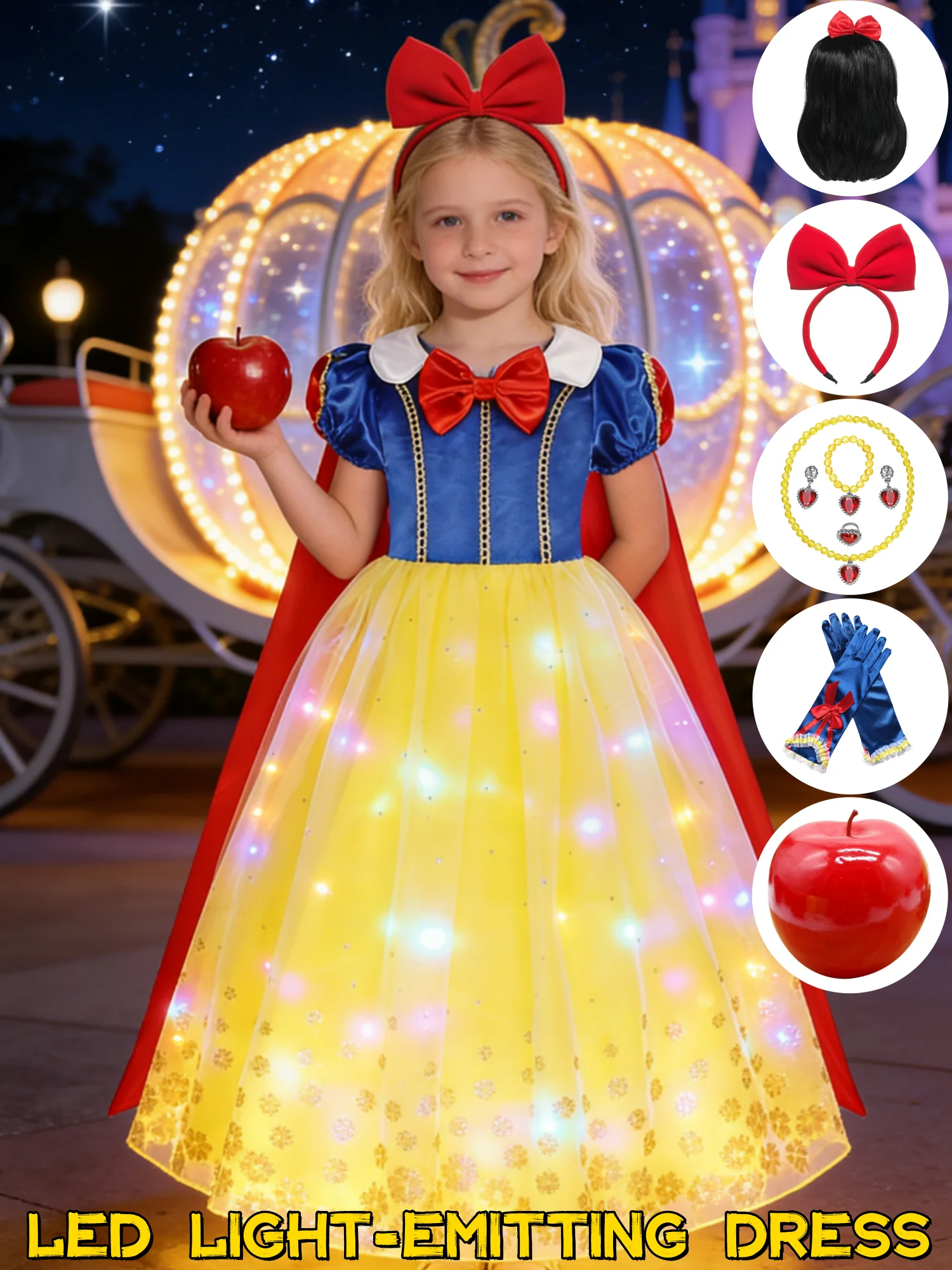 LED Snow Princess Costume for Girls | Dress, Cape & Headpiece Options