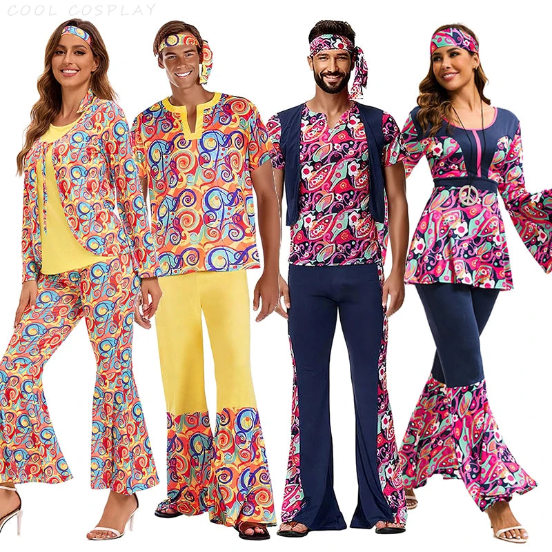 60s 70's Disco Costume for Women Men Couple Hippie Disco Cosplay Costume Up for Adult Hippie Rock Disco Night - product image 1