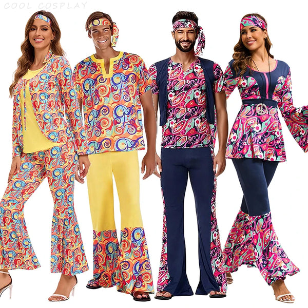 60s 70's Disco Costume for Women Men Couple Hippie Disco Cosplay Costume Up for Adult Hippie Rock Disco Night - product image 1