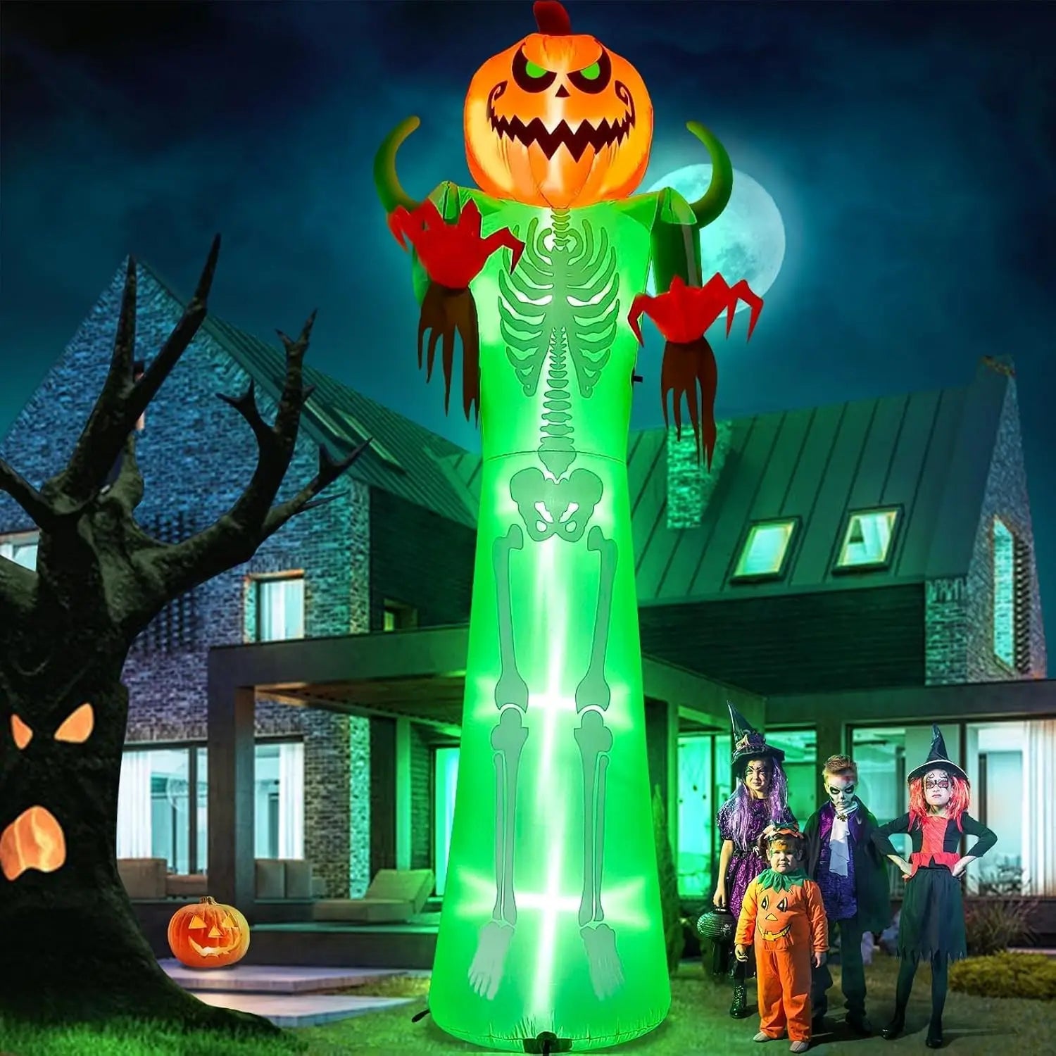 12FT Halloween Inflatable Skeleton, Giant Pumpkin Man Inflatables