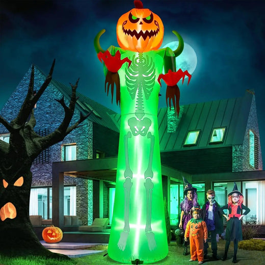 12FT Halloween Inflatable Skeleton, Giant Pumpkin Man Inflatables