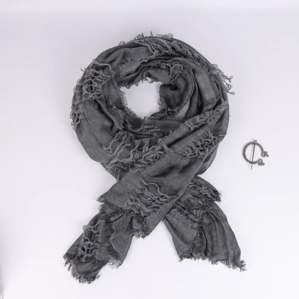 Wrap Dune Wasteland Hooded Shawl With Viking Brooch | Cowl Scarf Rogue Medieval