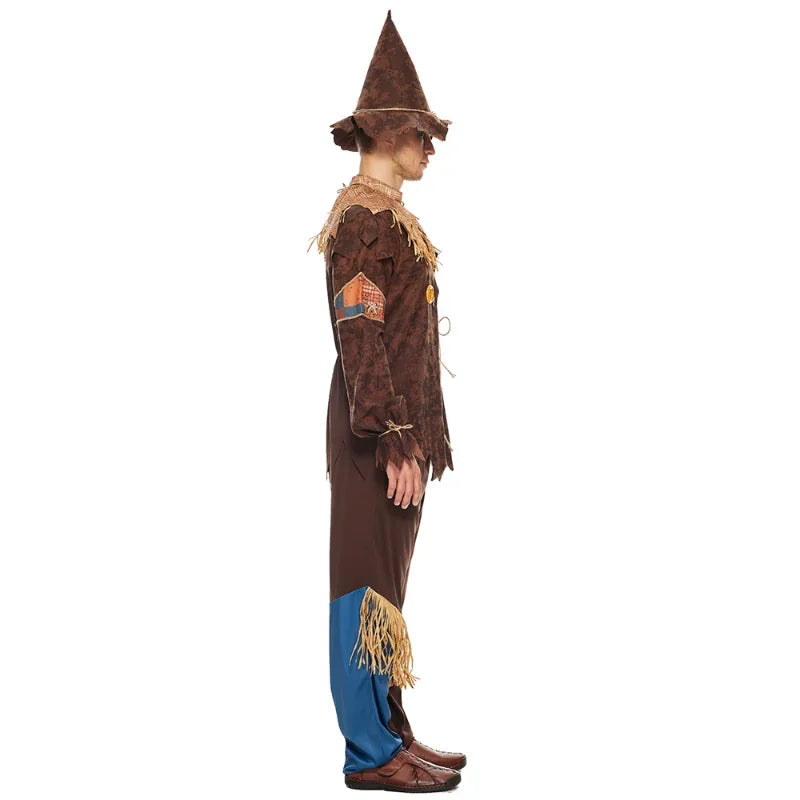Men's Evil Scarecrow Costume Deluxe Adult Scary Straw Wizard Suit Carnival Easter