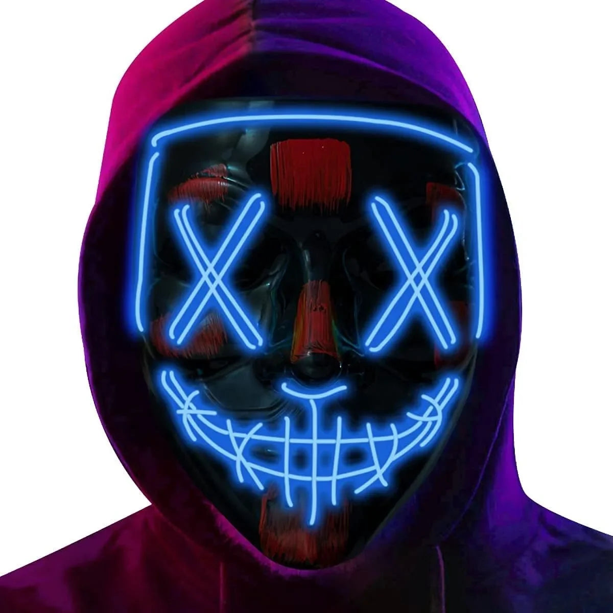 Poptrend Halloween Mask LED Light Up Mask Scary Mask for Costume Halloween Costume Parties - Ice Blue