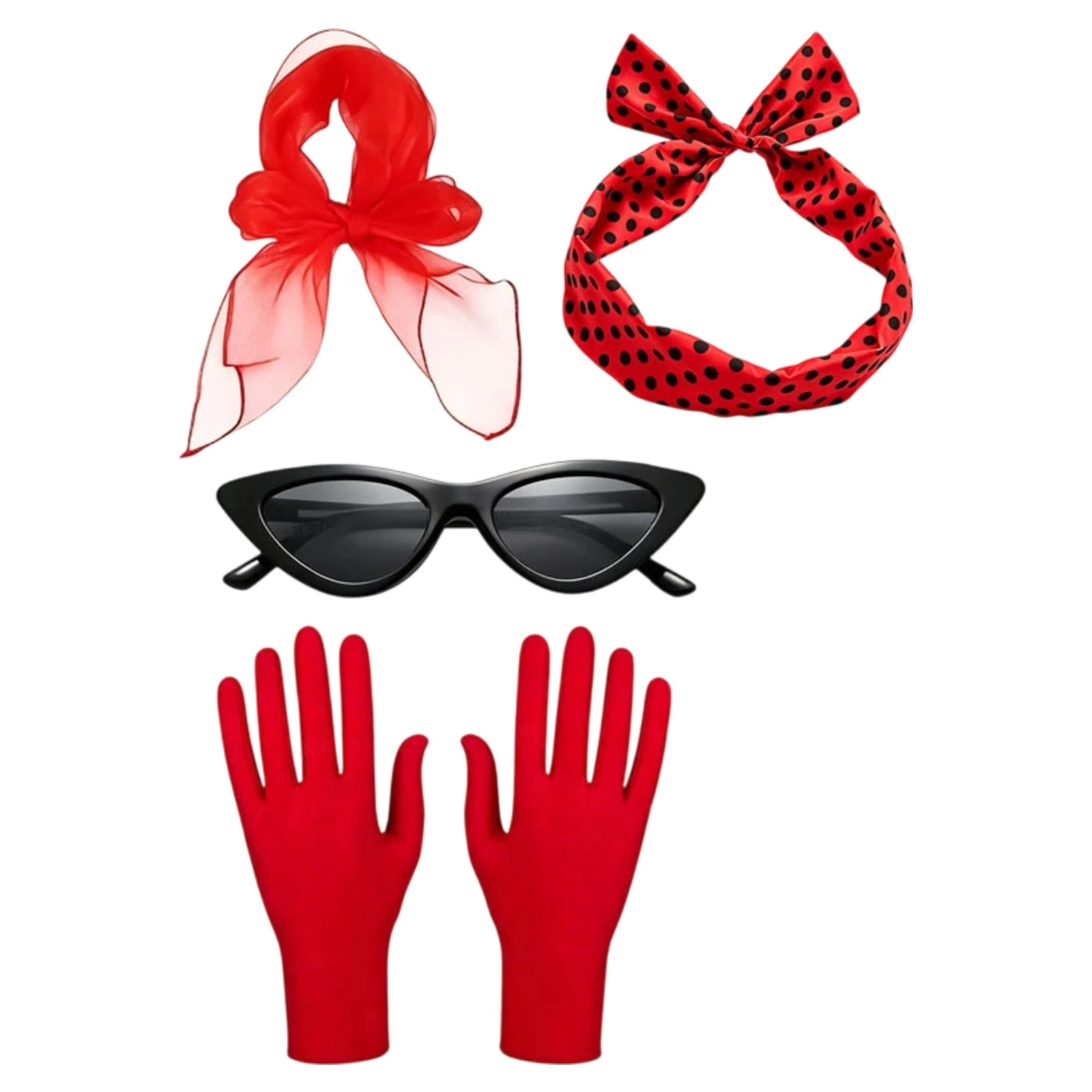 50s 60s Women's Costume Retro Party Outfit Set with Headband Scarf Glasses Gloves Accessories - product image 4