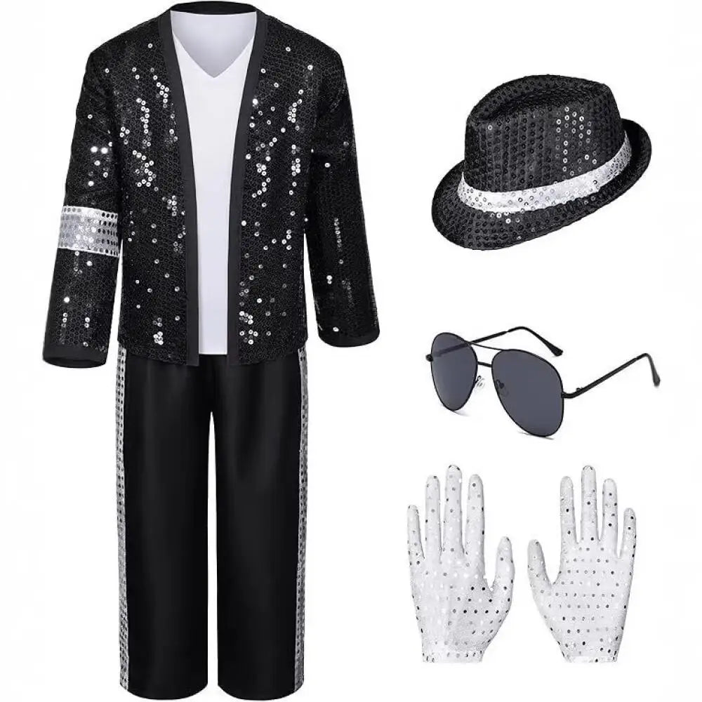 Men's 80S Retro Disco Costume Set Full Dance Performance Sequin Outfit with Jacket Hat Gloves Sunglasses for - product image 3