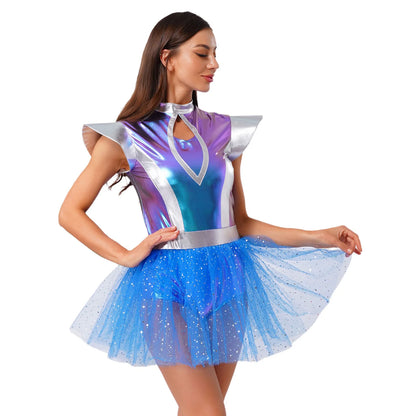 Women's Metallic Space Alien Robot Halloween Costume