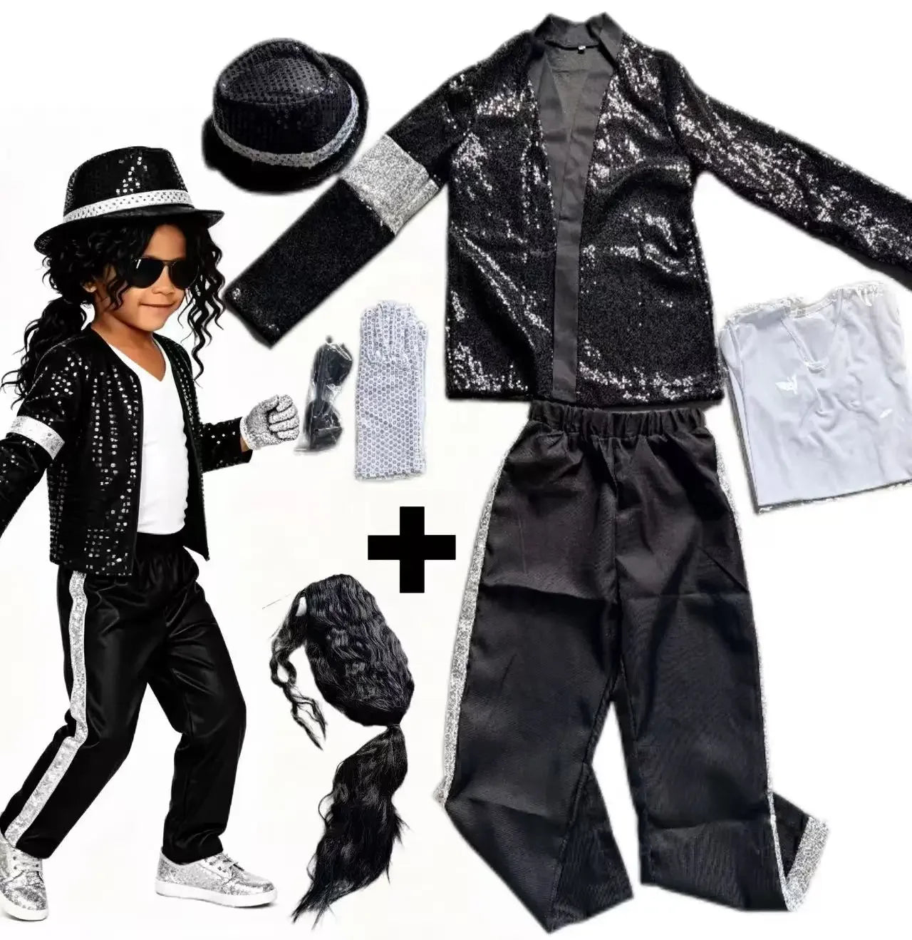 2026  MJ Michael Jackson Thriller Kids Costume  Red   Black Leather Jacket Pants Boys Halloween Stage Cosplay Outfit