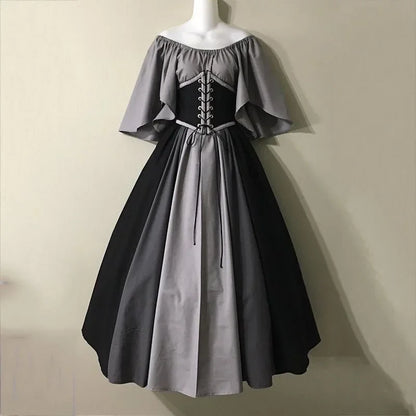 Women's Medieval Retro Contrasting Color Slim Swing Shoulder Costume - alternate view 6