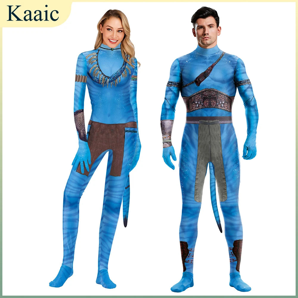 Avatar Costume Women and Men Couple Family Girl Bobysuit Jumpsuit Alien ClothingThe Way of - men C / S 160(150-160cm)