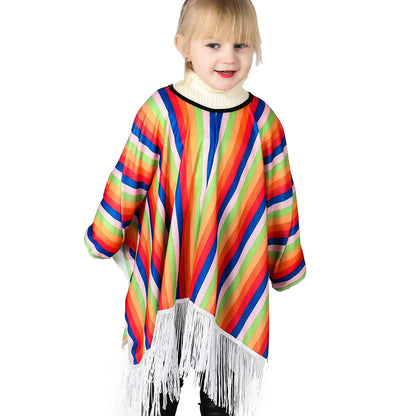 Kids Holiday Party Mexican Costume Cloak Ethnic Style Clothes Boys Girl Colorful Striped Cape Cosplay - product image 3