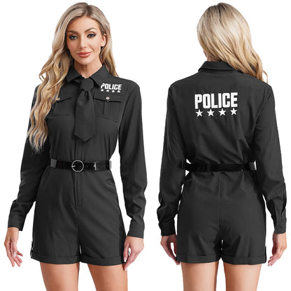 Women's Halloween Policeman Costume Sexy Dirty Cop Police Officer Uniform Sleeve Zipper - Black C / S