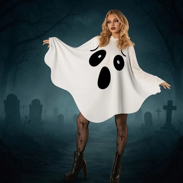 Ghost & Pumpkin Hooded Costume Poncho