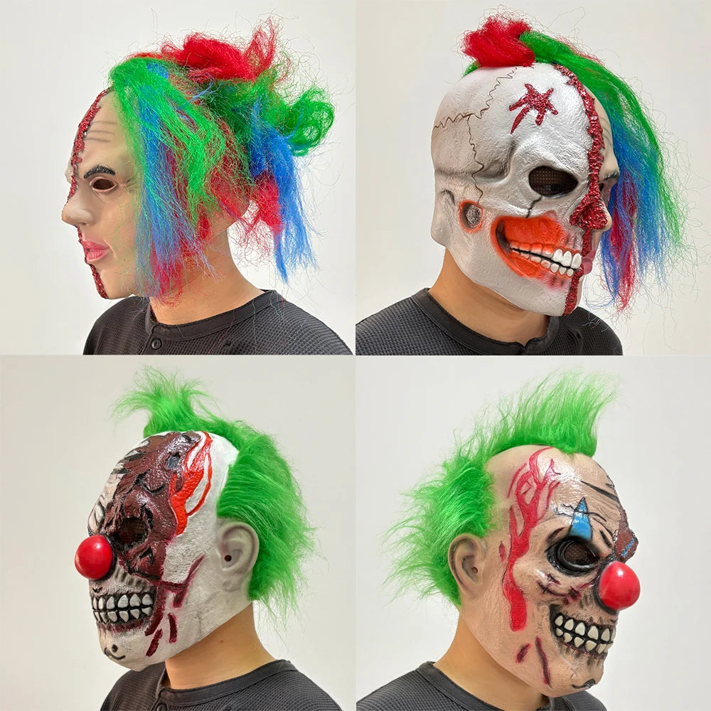 Scary Clown Latex Mask with Hair – Halloween Horror Costume