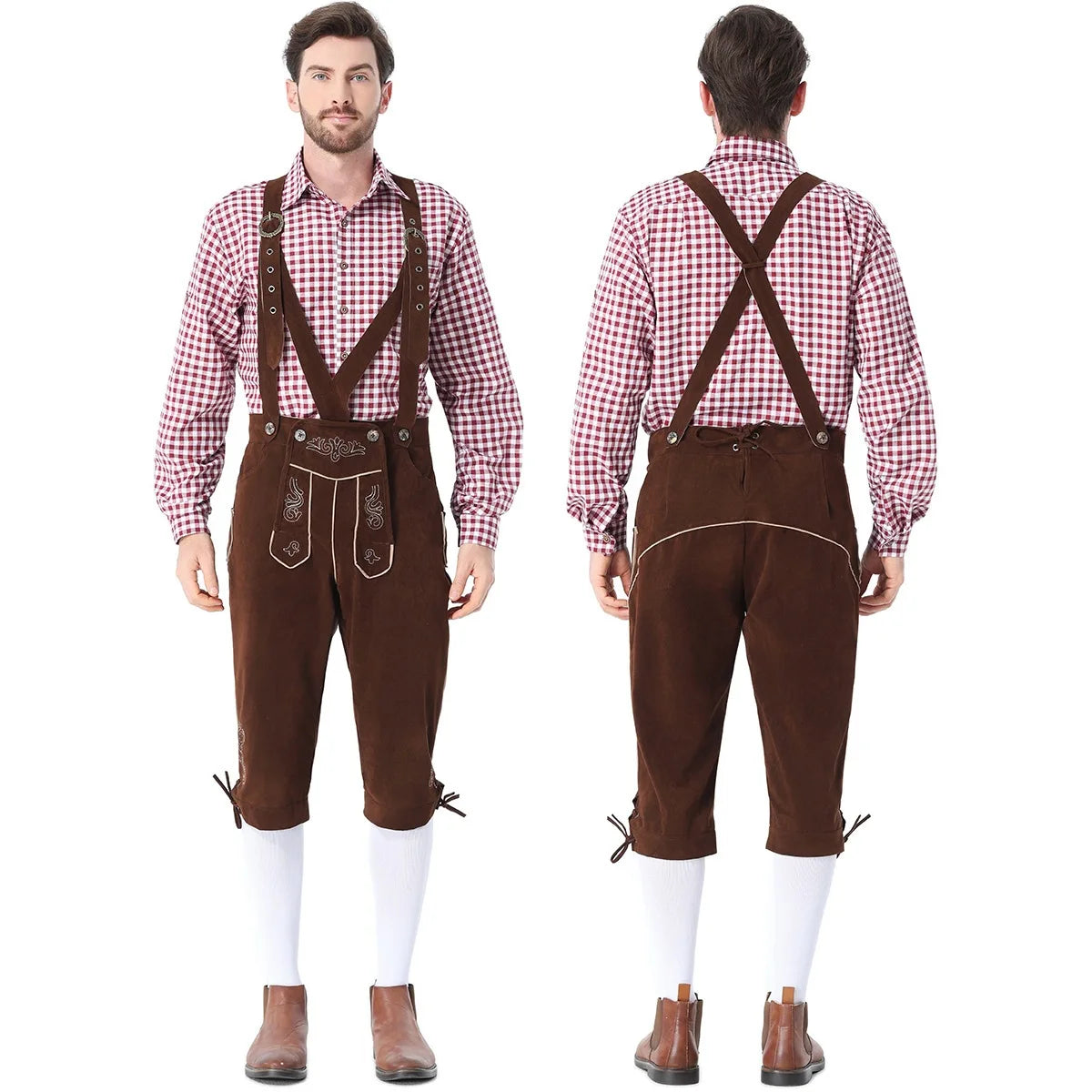 Men's Bavarian German Beer Suspenders Short Sleeve Halloween Costume - Green / M