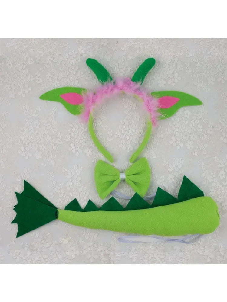 Girls Women Kids Animal Costume Dinosaur Green Tutu Skirt Ear Headband Bowtie Tail Cosplay Props Halloween - product image 16