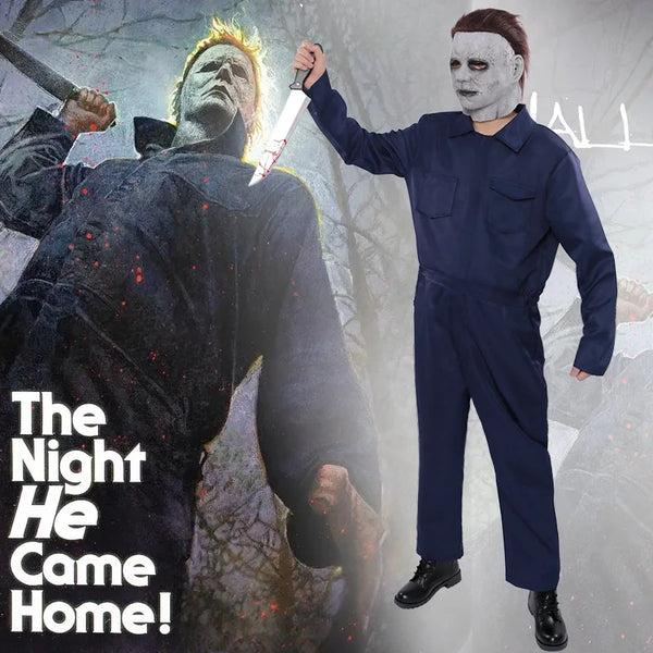 White-Mask Slasher Costume Outfits Anime Bloody Killer Cos Jumpsuit Horror Mask - only mask / One Size