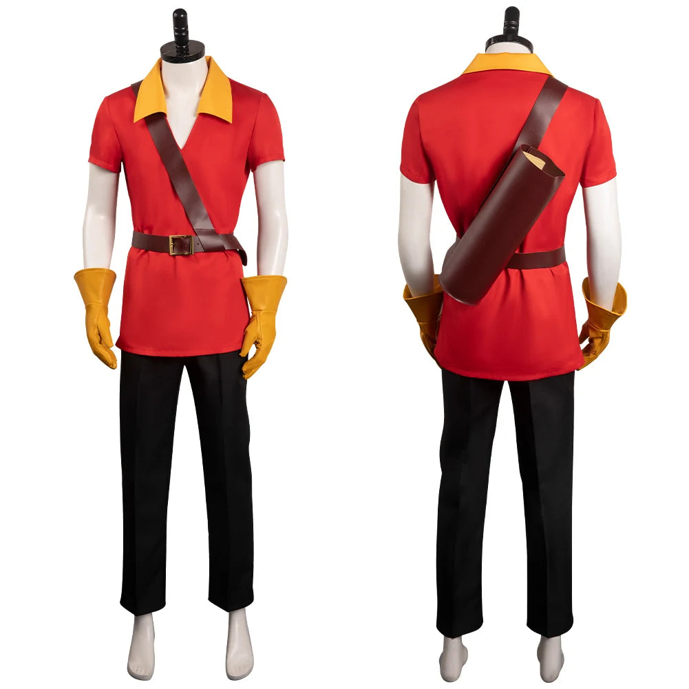 Gaston Costume Shirt Top Pants Gloves Belt Full Outfits Boys Men Adult Halloween Disguise - Male / XXL