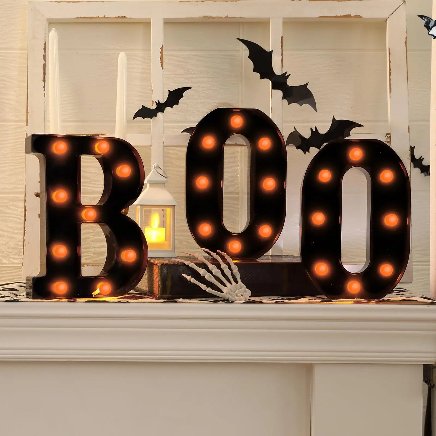 Halloween Decorations-3 LED Marquee Light up Letters "BOO" Sign Halloween Decor for Kitchen Tabletop Fireplace Mantel Party