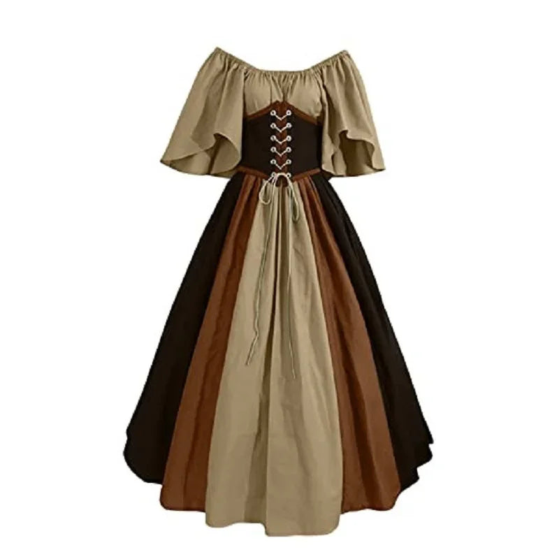 Women's Medieval Retro Contrasting Color Slim Swing Shoulder Costume - alternate view 26