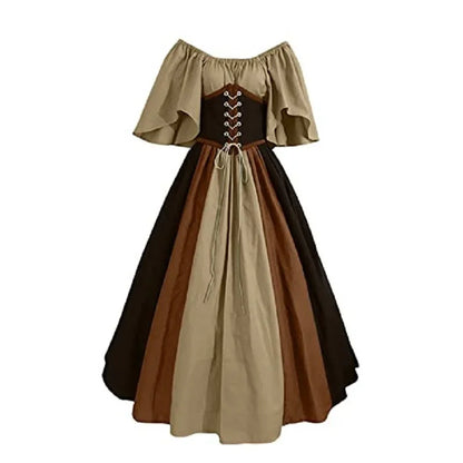 Women's Medieval Retro Contrasting Color Slim Swing Shoulder Costume - alternate view 26