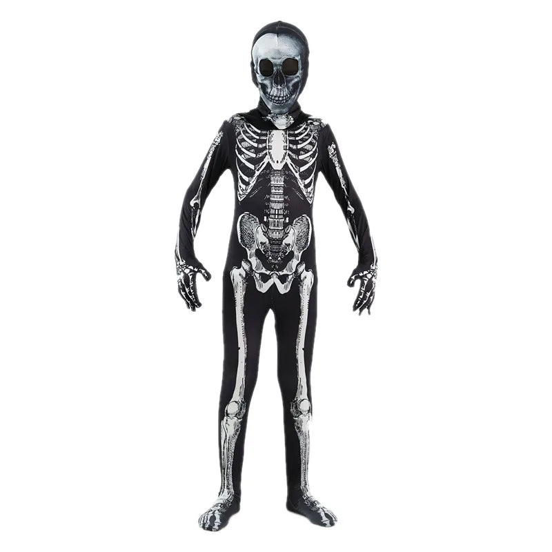 Scary Halloween Horror Kids Hooded Costume Scary Skeleton Grim Reaper Costume Boys Spooky - 01 / 100