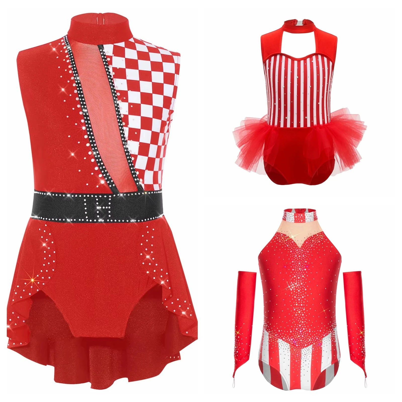 Kids Girl Circus Clown Sleeveless Dance Leotard Ringmaster Magician Jumpsuit Halloween - Red B / 8