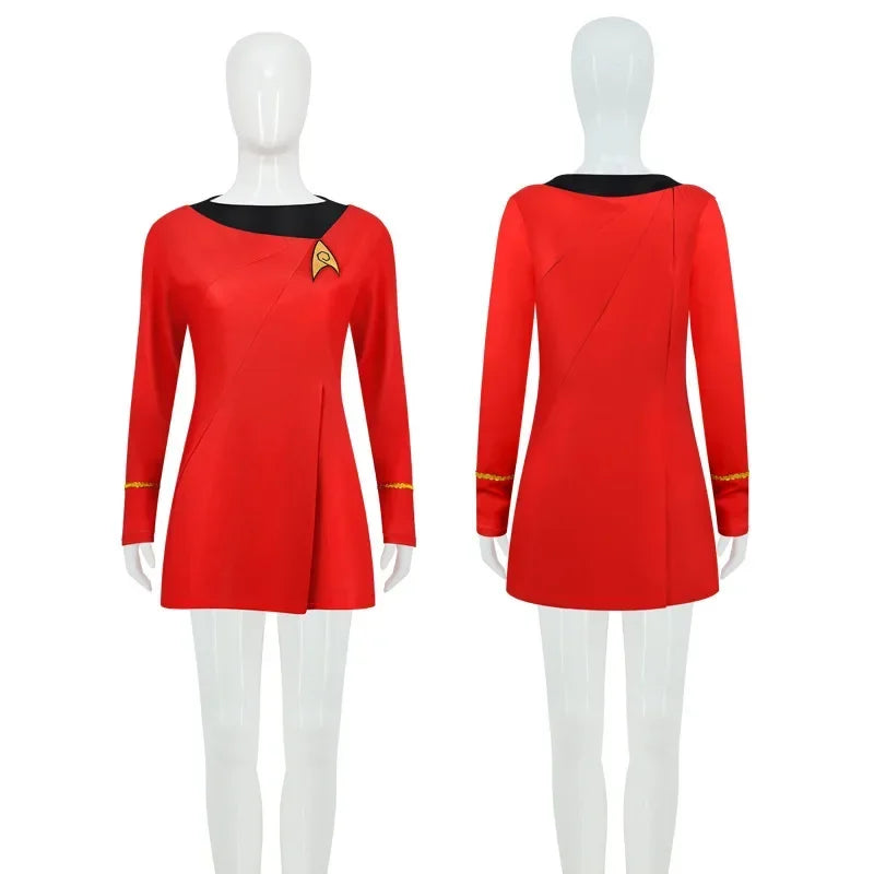 Star Costume Trek Duty Uniform TOS Red Yellow Blue Dress Costume Halloween for Women Badge - Blue dress / XL