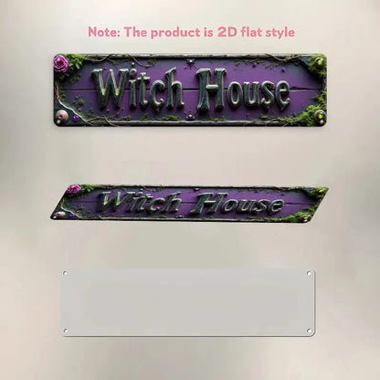 Witch House Purple Mossy Fantasy Tin Sign, Gothic Halloween Metal Wall Decor for Home, Witchcraft Room, Spooky Rustic Iron Plaqu