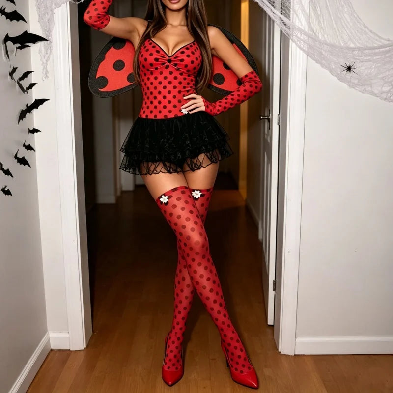 Women's Ladybug Halloween Costume Dress with Wings
