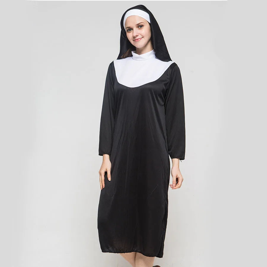 Halloween Costume Women's Nun Costume Traditional Adult Sister Black Robe Religious - View 4