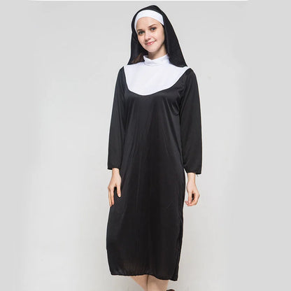 Halloween Costume Women's Nun Costume Traditional Adult Sister Black Robe Religious - View 4