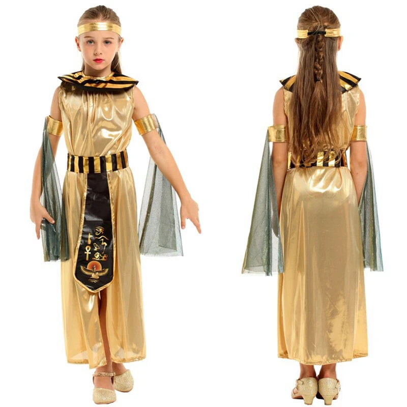 Kids Halloween Costumes Girls Golden Egyptian Costumes Princess Dresses for Themed - Golden / M