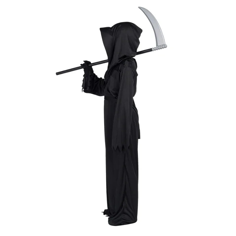 Halloween Grim Reaper Horror Costume Black Hooded Spooky Ghost Robe Dress Up Costume Adult Cosplay Mask - product image 4
