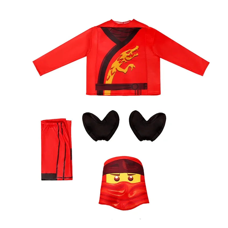 Guy Boy Hidden Warrior Red Ninja Warrior Outfit Fancy Dress Up Kids Ninja