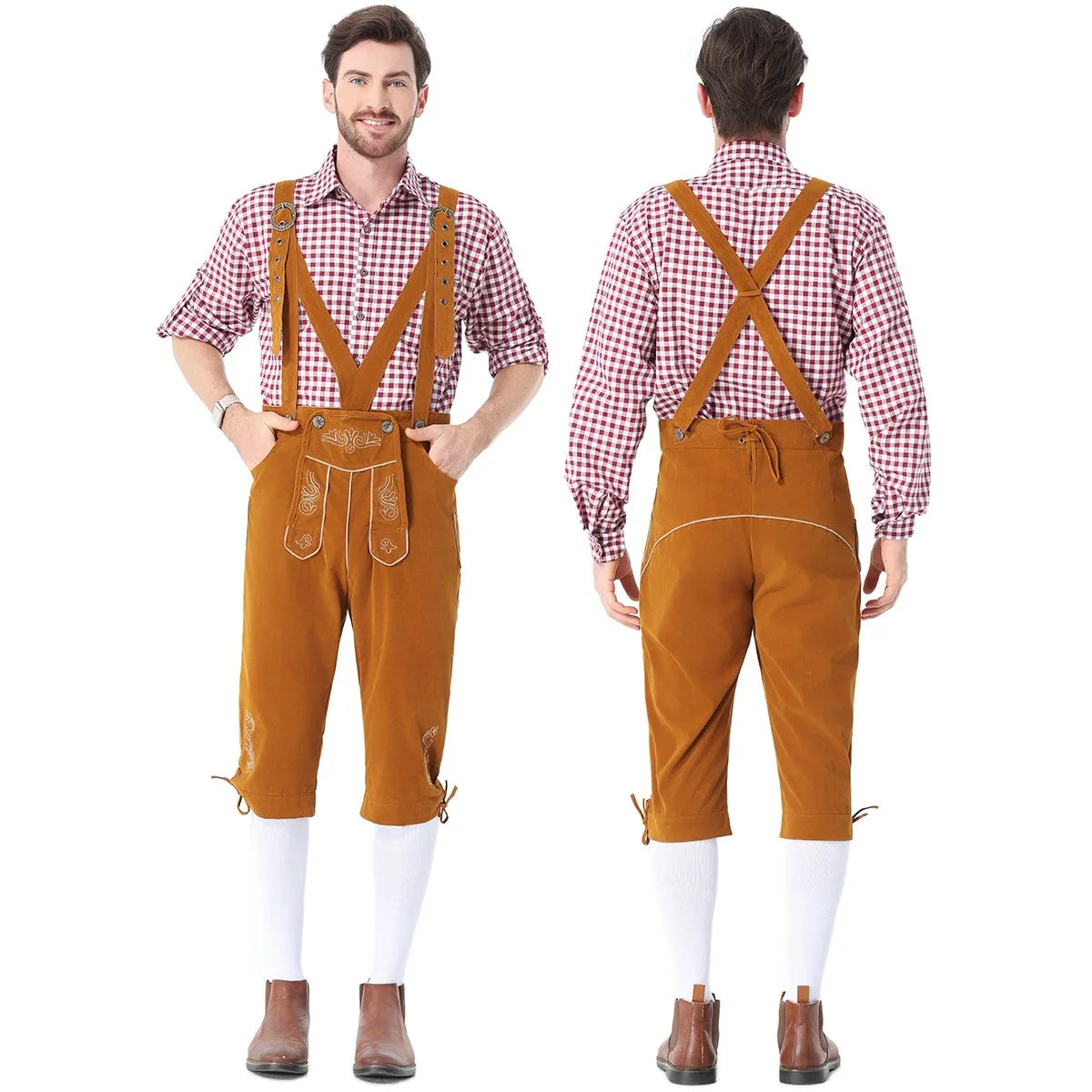 Men's Outfit Bavarian German Beer Festival Suspenders Short Sleeve Costume - alternate view 14