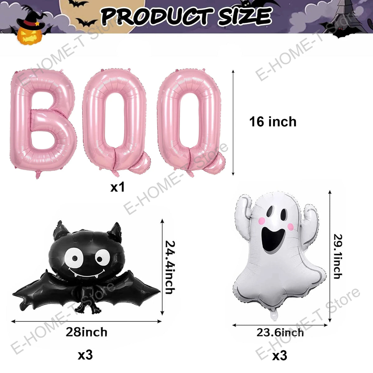 9-Piece Set Halloween Ghost Balloons Set Pink Boo Ghost Bat Foil Balloon Themed - product image 2
