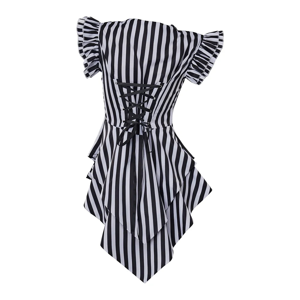 Women's Gothic Steampunk Coat Striped Lapel Collar Jacket Victorian Costume - alternate view 5