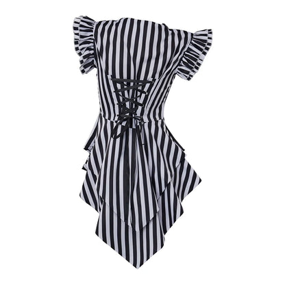 Women's Gothic Steampunk Coat Striped Lapel Collar Jacket Victorian Costume - alternate view 5