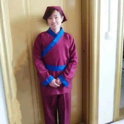 Halloween Ancient Chinese Costume for Men Servant Farmer Hanfu Adultchinese Male - 01 full set / XXXL(175CM)