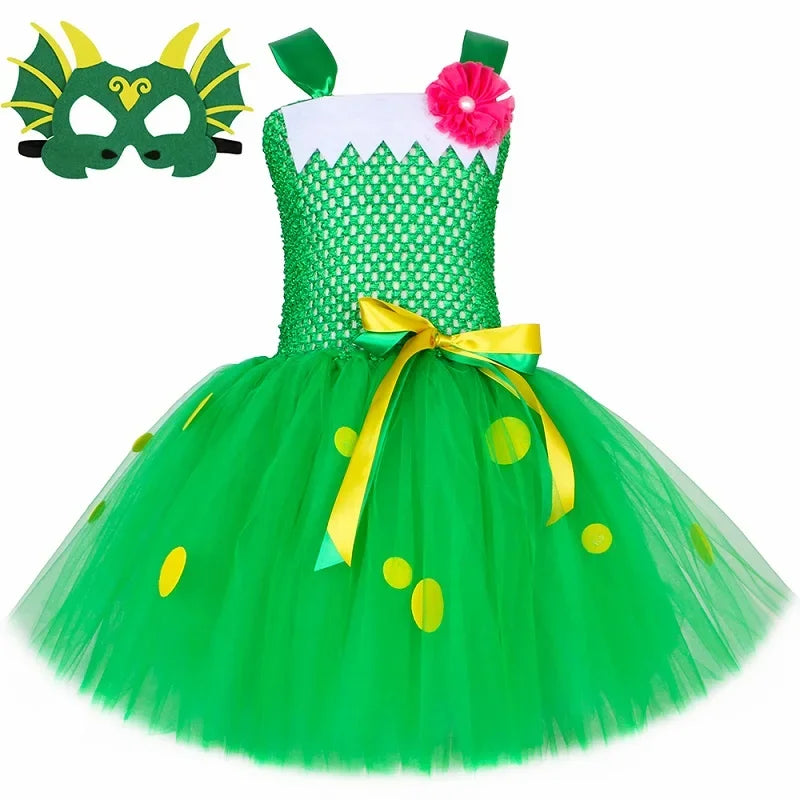 Green Dragon Dinosaur Costume Kids Fancy Tutu Dress with Wings Toddler Girls Halloween Animal Dress Up Clothes - product image 8