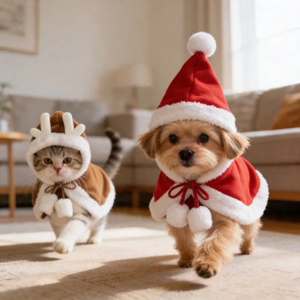 Cat Costume Santa Costume Transformed Cat / Dog Pet Cape Dress Up Red Scarf Cloak Props - Red / S