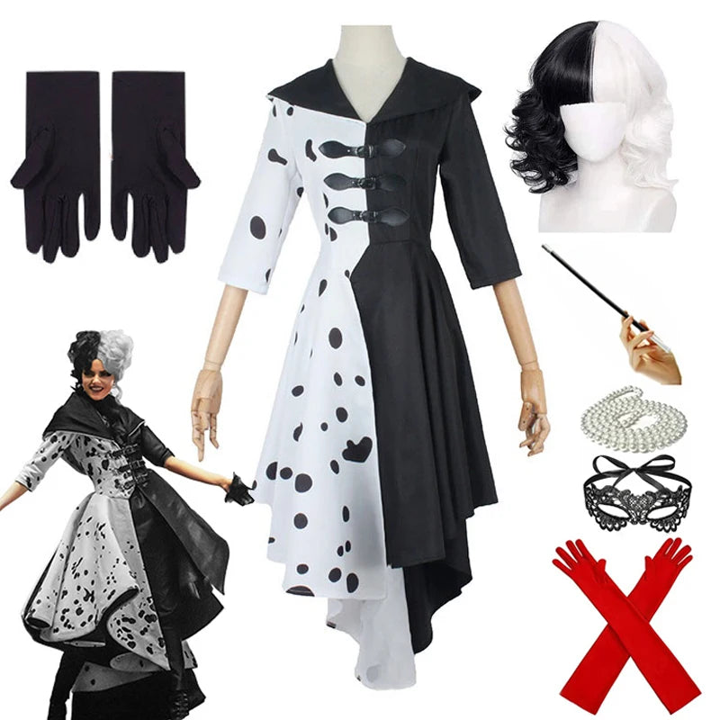 Black White Witch Deville Cos Suits Women's Dress Halloween Costume