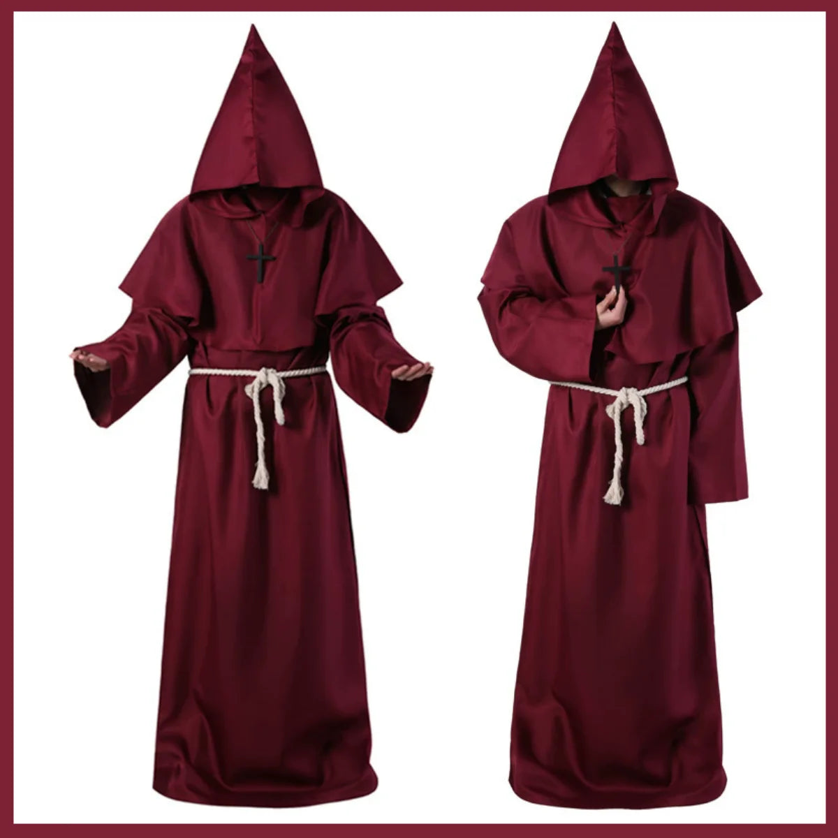 Adult Wizard Middle Ages Christian Monk Friar Priest Hooded Costume - alternate view 6